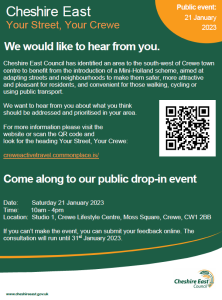 Mini Holland drop in consultation event poster