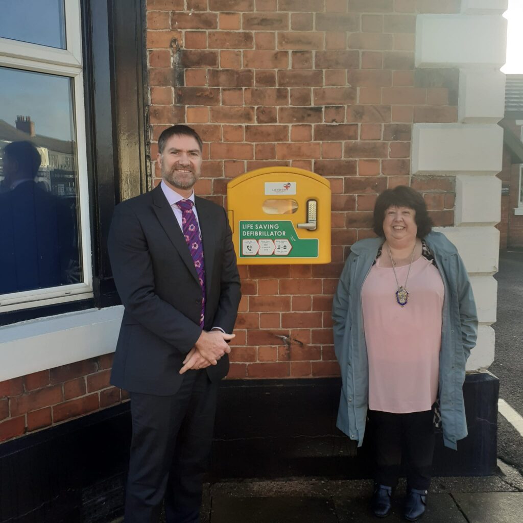 New Crewe Town Council defibrillator unveiled at Hibberts Solicitors on Nantwich Road