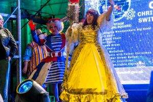 241130 Crewe Xmas Lights PR0328 Jenny Ryan and Malcolm Lord from the Beauty and the Beast Crewe Lyceum pantomime on the main stage