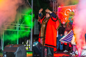 241130 Crewe Xmas Lights PR0361 The Mayor of Crewe, Councillor Dawn Clark, dancing on the main stage
