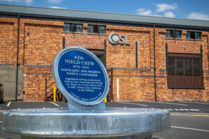 3 Ada Nield Chew blue plaque outside the factory on Bridle Road